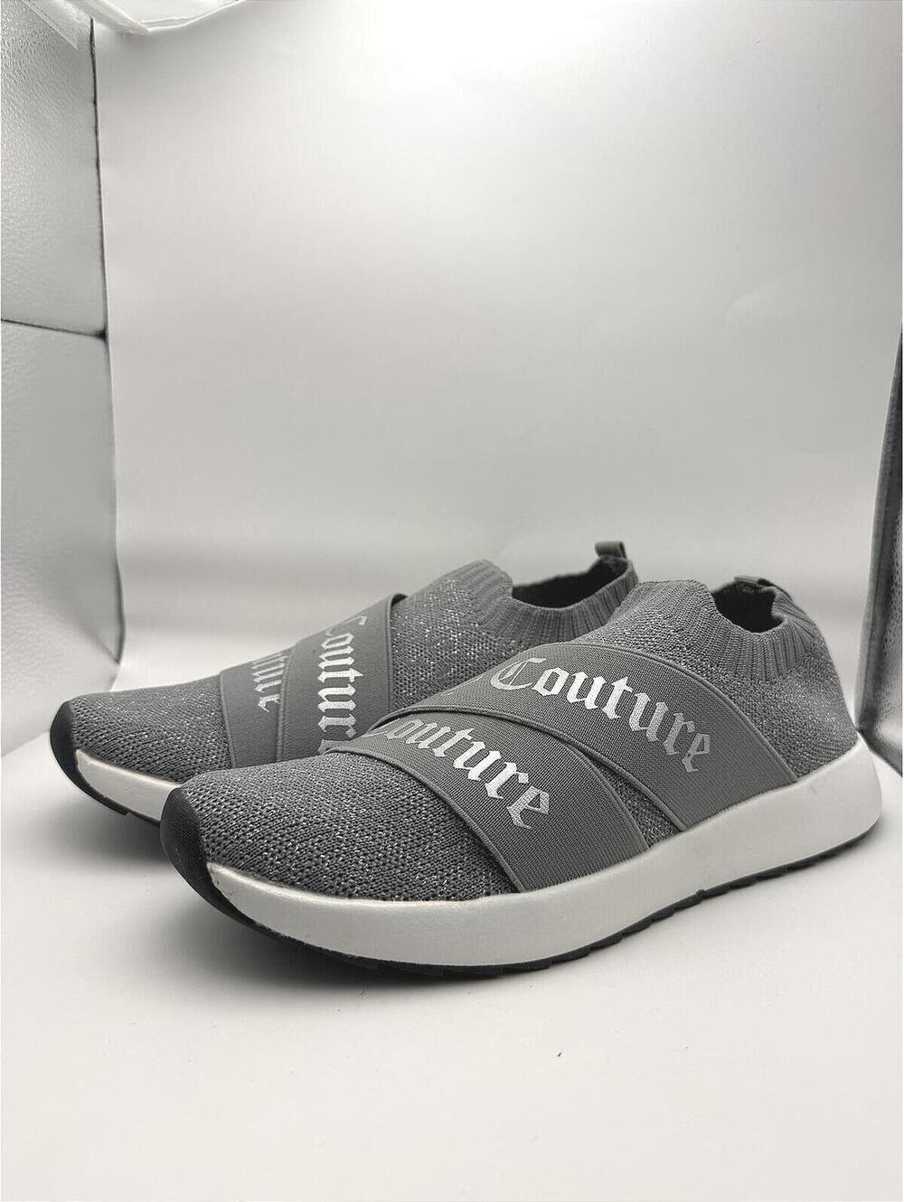 Juicy Couture Gray Slip-On Knit Sneakers with Elastic Straps Women's 7.5
